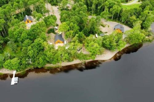 an aerial view of an island in the water at Lochaber Homesteader Lodge in Antigonish
