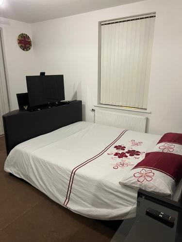 una camera con letto e scrivania con TV di Comfy One bedroom Apartment a Londra