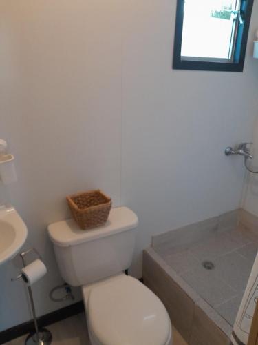 uma casa de banho branca com um WC e um lavatório em Cabaña Familiar Puerto Varas em Puerto Varas