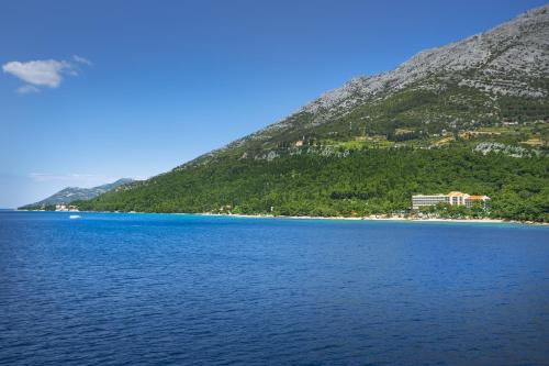a large body of water next to a mountain at Aminess Vival Grand Azur Hotel in Orebić