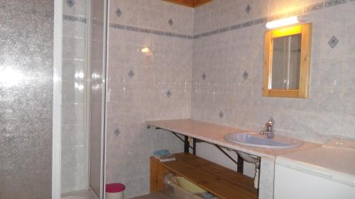 a bathroom with a sink and a shower at Chez Bernard & Chantal in Peisey-Nancroix