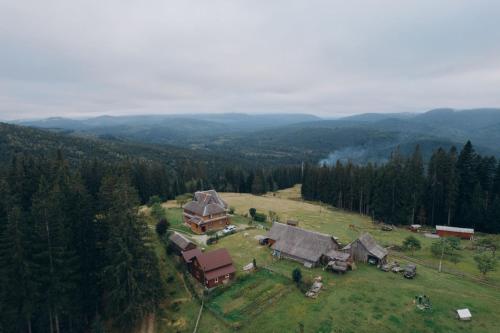 an aerial view of a house on a hill at На горі in Vorokhta