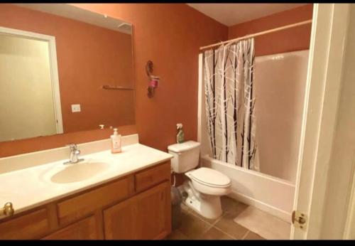a bathroom with a sink and a toilet and a shower at Lux stay book 7 nights minimum and save in Jacksonville