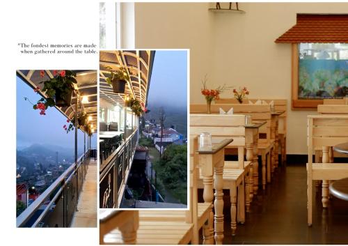 a collage of three pictures of a restaurant at Fortune Retreats in Ooty