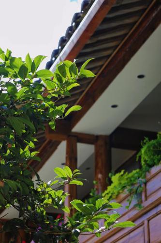 a roof of a house with plants on it at 夕露小榭星期六南门广场店XILUXIAOXIE Saturday in Lijiang