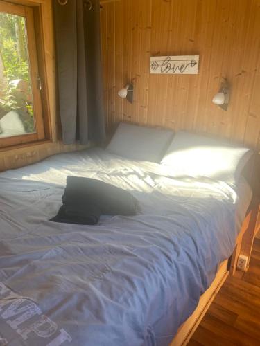 a bed in a room with a laptop on it at La barrique in Faymont