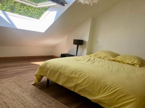 - une chambre avec un grand lit et une lucarne dans l'établissement Maison Béthune Centre, à Béthune
