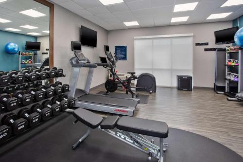 a gym with a treadmill and weights in a room at Hampton Inn & Suites Cape Coral / Fort Myers in Cape Coral