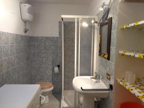 a bathroom with a sink and a toilet and a shower at Casetta Edera in Allerona