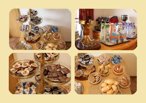 a collage of four pictures of different types of desserts at Garni Manuela in Cavalese