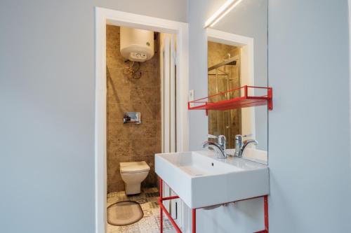 een badkamer met een wastafel en een toilet bij Rustic Stone Flat 5 min to Taksim Square in Istanbul