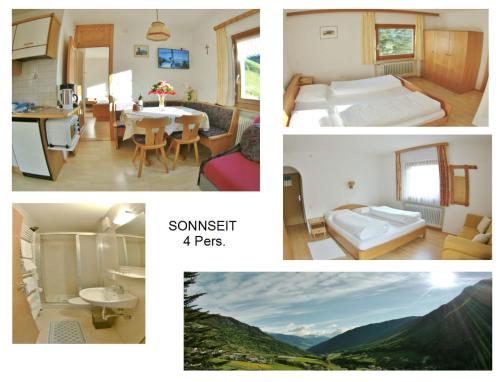 a collage of pictures of a hotel room at Residence Alpenrose in Martello