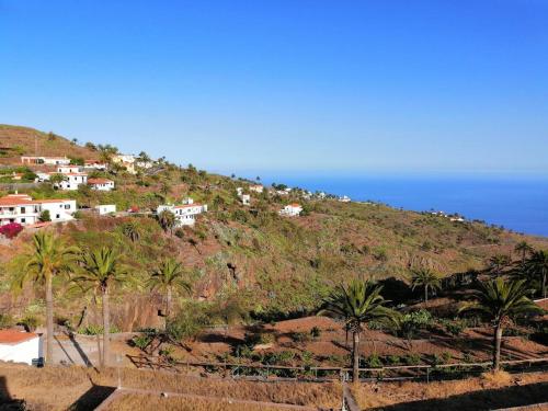 a hill with palm trees and houses on it at Casa Niebla - Zona Rural - Alajeró in Alajeró