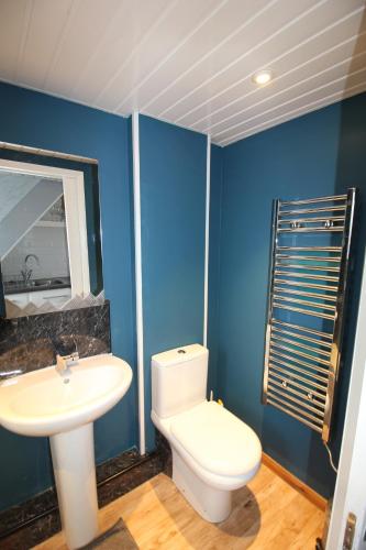 a bathroom with a white toilet and a sink at Fantastic Waterside apartment in Brighton Marina in Brighton & Hove