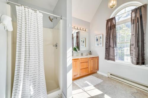 a bathroom with a shower and a sink at Pennsylvania Retreat with Game Room and Deck! in Tobyhanna