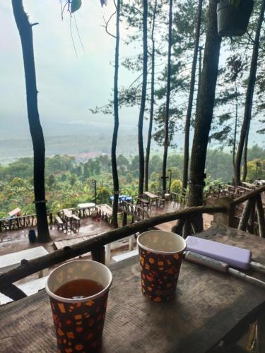 井里汶的住宿－Lovin Home，两杯咖啡坐在桌子上,享有美景