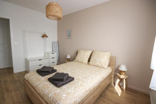 a bedroom with a bed with two pillows on it at La Belle Epoque - Proche Gare - Parking Gratuit in Angoulême