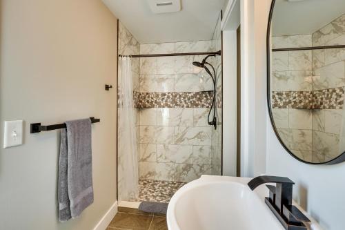 a bathroom with a sink and a shower at Wallkill Apartment with Private Patio 6 Mi to Town! in Wallkill