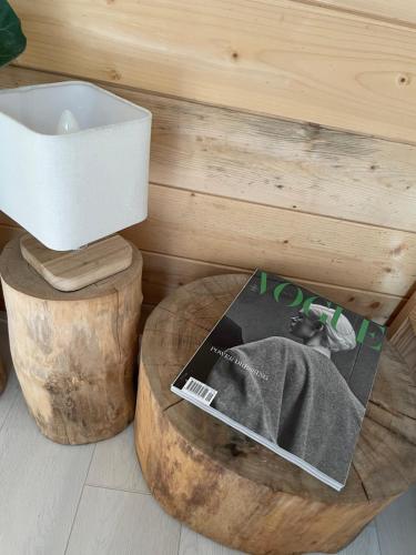 baño con aseo y una revista sobre una mesa en Strefa medytacji, en Wólka