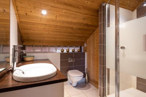 une salle de bain avec un lavabo et des toilettes dans l'établissement Alpe d'Huez Houses - Chez Gaston - Comme un chalet 4 chambres pour 10p, à L'Alpe-d'Huez