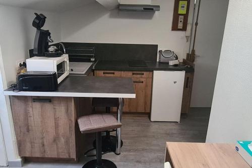 La cuisine est équipée d'un four micro-ondes et d'un réfrigérateur. dans l'établissement Studio proche de l'université trefilerie, à Saint-Étienne