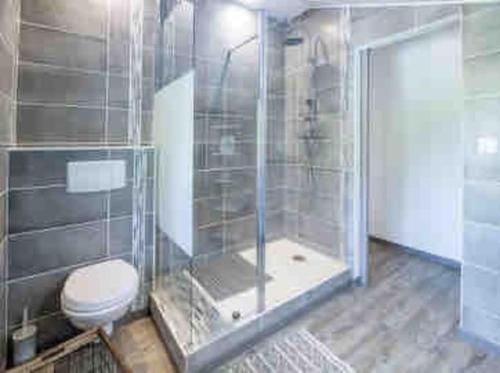 La salle de bains est pourvue d'une douche et de toilettes. dans l'établissement Le Chakouat, à Cilaos