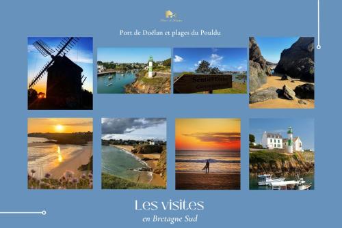 a collage of images of a beach and a windmill at TY AR STIVELL, l’équilibre entre terre et mer 4-7 personnes à MOELAN SUR MER in Moëlan-sur-Mer