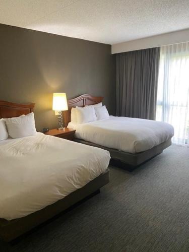a hotel room with two beds and a window at DoubleTree by Hilton Hotel Detroit Novi in Novi