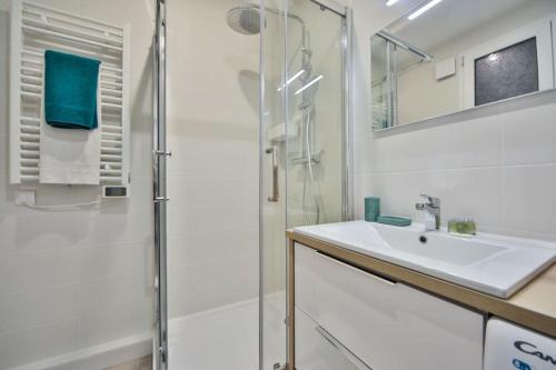 bagno con lavandino e doccia di Paris 10eme, Appartement chic et calme a Parigi