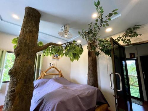 um quarto com uma árvore a crescer do tecto em Lakefront Tree Escape in Buriram, Thailand em Buriram