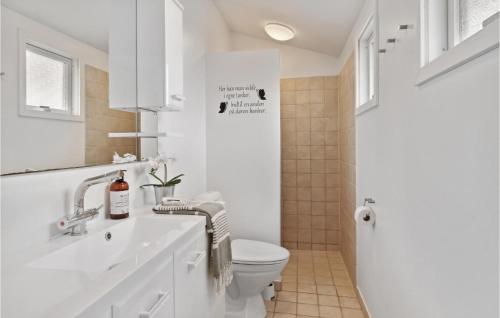 een witte badkamer met een toilet en een wastafel bij Gorgeous Home In Sams With Kitchen in Kolby Kås