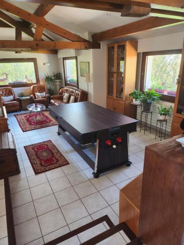 a large living room with a ping pong table at Maison Le Lézard chez Amalia et Fred in Thonon-les-Bains