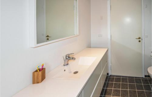 a bathroom with a sink and a mirror at 2 Bedroom Beautiful Home In Pandrup in Rødhus