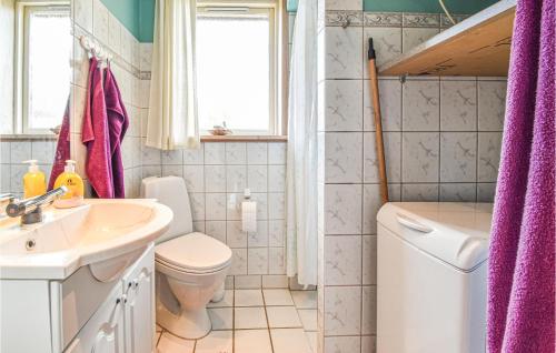 een badkamer met een wastafel, een toilet en een raam bij Stunning Home In Middelfart With Wifi in Middelfart