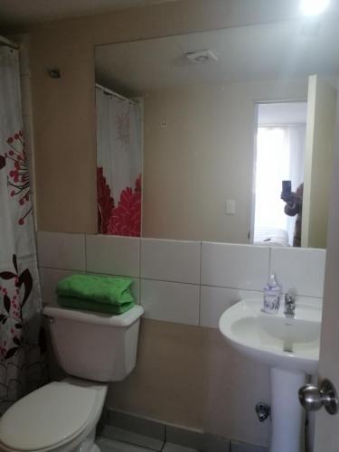 a bathroom with a toilet and a sink at Jantcar Suites in Santiago