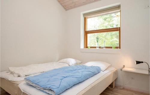 HelberskovにあるNice Home In Hadsund With 3 Bedrooms, Sauna And Wifiの窓付きの部屋のベッド1台