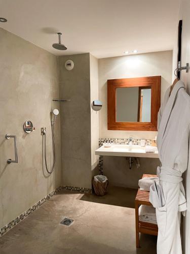 a bathroom with a shower and a sink at Cannes Villa St Barth in Cannes