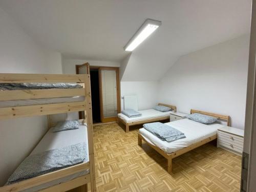 a room with three bunk beds in a room at Buzahouse in Ljubljana