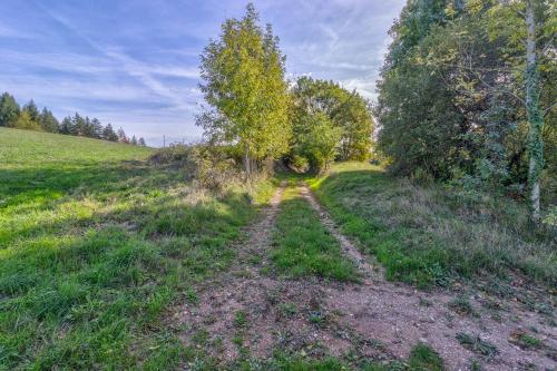 a dirt road in a field with trees at Les Juliannes - Gîte La Pierre Etoilée Piscine Jardin in Paulinet