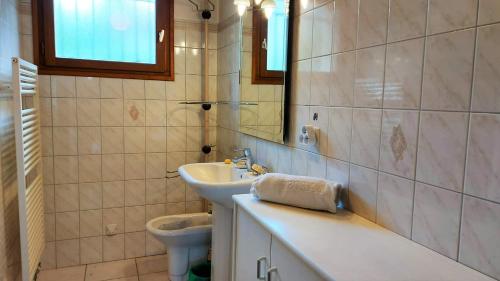 ein Bad mit einem Waschbecken und einem WC in der Unterkunft Le PRINTEMPS Grande villa familiale 10 pers in Annecy