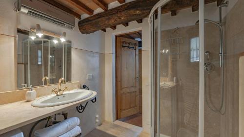 La salle de bains est pourvue d'un lavabo et d'une douche. dans l'établissement L'Agrifoglio, à Gaiole in Chianti