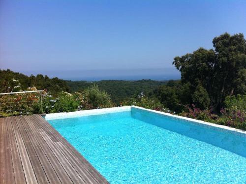 une piscine avec vue sur l'océan dans l'établissement Piscine Mer et Maquis, à San-Giuliano