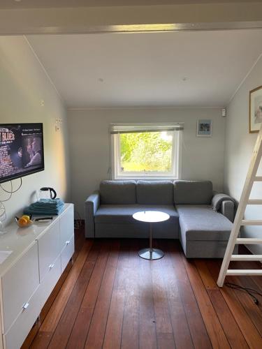 a living room with a couch and a table at Sleep with the stars in Oslo