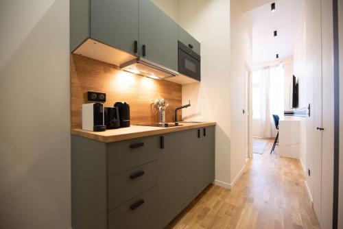 une cuisine avec un évier et un plan de travail dans l'établissement Lovely flat in eiffel tower area, à Paris