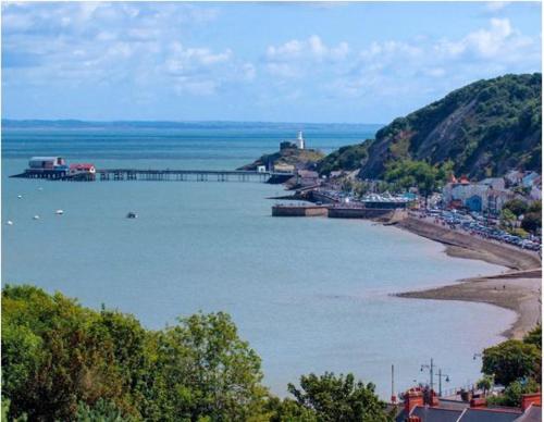 a large body of water with a pier and a town at Central Mumbles Apartment, Properties By O & G, Incredible Location, Sleeps 4! in The Mumbles