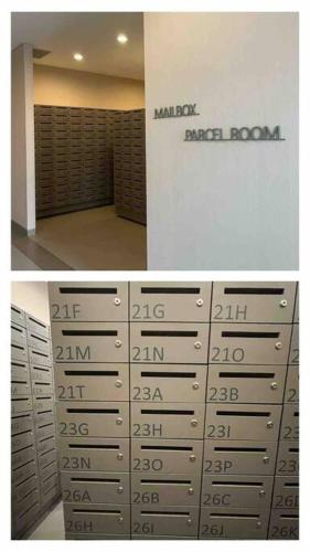 two pictures of a locker room with lockers at [300m to PRJ] Expo Friendly 2BR in Jakarta