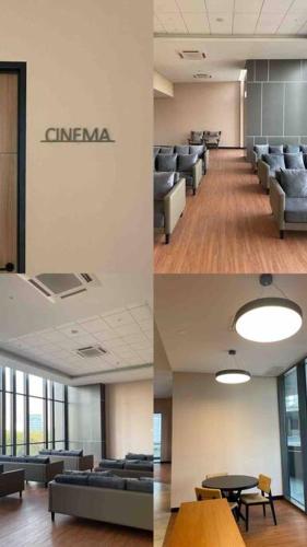 two pictures of a waiting room with chairs and tables at [300m to PRJ] Expo Friendly 2BR in Jakarta