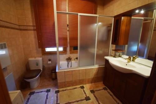 a bathroom with a sink and a shower and a toilet at WOODEN IN WOODS 