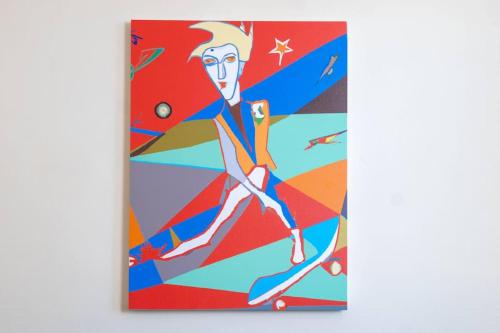 a painting of a woman with a skateboard at Wonderful stay – Heart of Hoboken in Hoboken