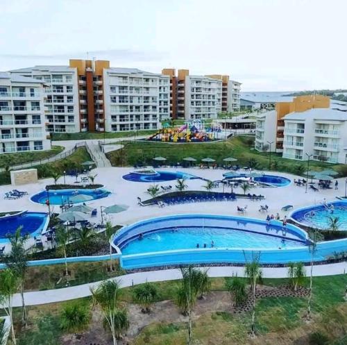 an aerial view of a resort with several pools at Ilhas do Lago Eco Resort in Caldas Novas
